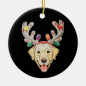 Labrador-hond Rendier-geweien Kerstverlichting Keramisch Ornament (Voorkant)