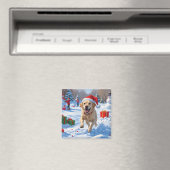 Labrador-hond rent in de sneeuw met kerstmuts magneet (Insitu (Vaatwasser))