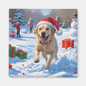 Labrador-hond rent in de sneeuw met kerstmuts magneet (Voorkant)