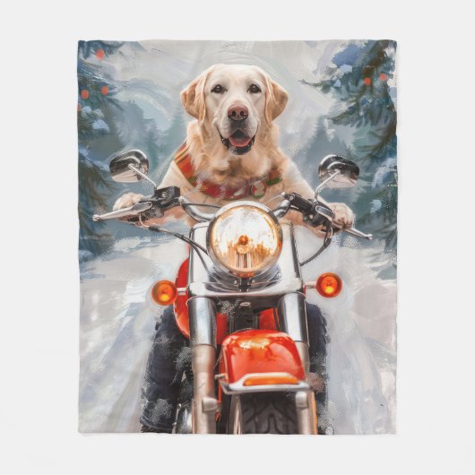 Labrador Hond Rijden Motorfiets Kerstmis Fleece Deken (Voorkant)