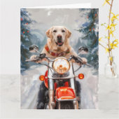 Labrador Hond Rijden Motorfiets Kerstmis Kaart (Gele Bloem)