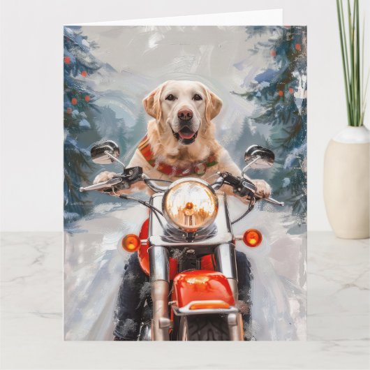 Labrador Hond Rijden Motorfiets Kerstmis Kaart (Voorkant)