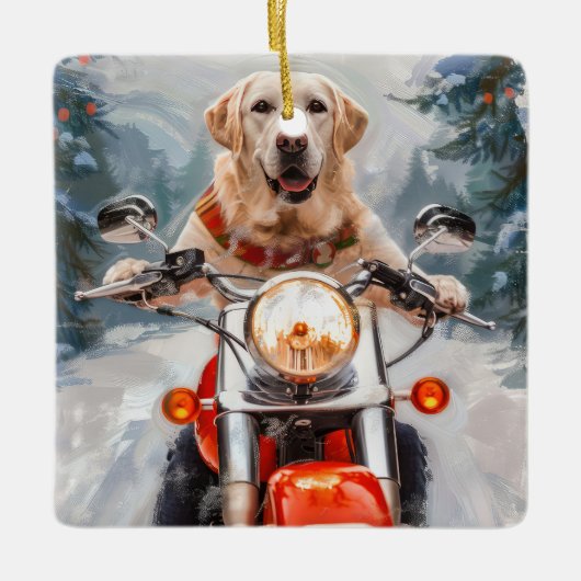 Labrador Hond Rijden Motorfiets Kerstmis Keramisch Ornament (Voorkant)