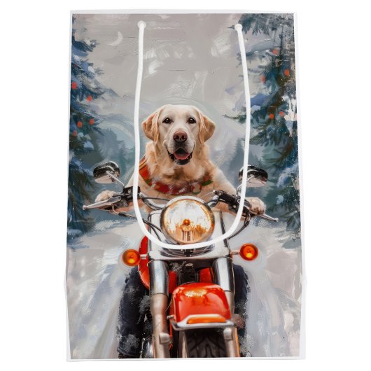 Labrador Hond Rijden Motorfiets Kerstmis Medium Cadeauzakje (Achterkant)