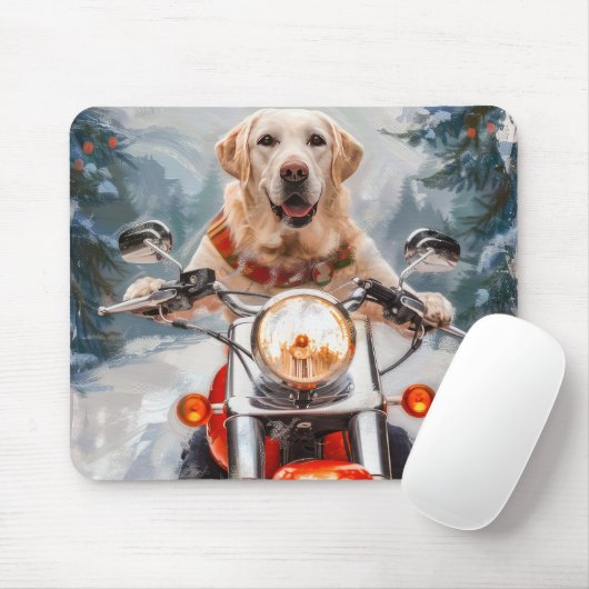 Labrador Hond Rijden Motorfiets Kerstmis Muismat (Met muis)