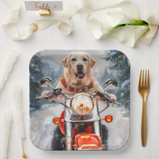Labrador Hond Rijden Motorfiets Kerstmis Papieren Bordje (Huwelijk)