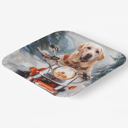 Labrador Hond Rijden Motorfiets Kerstmis Papieren Bordje (Gebogen)