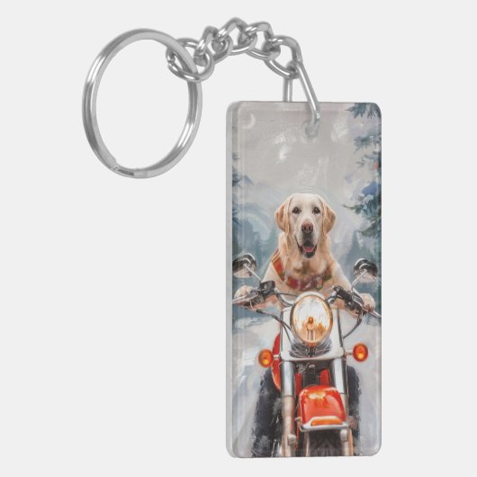 Labrador Hond Rijden Motorfiets Kerstmis Sleutelhanger (Voorkant Links)