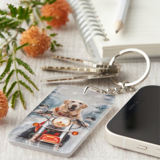 Labrador Hond Rijden Motorfiets Kerstmis Sleutelhanger (Voorkant Rechts)