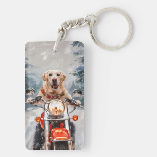 Labrador Hond Rijden Motorfiets Kerstmis Sleutelhanger (achterkant)