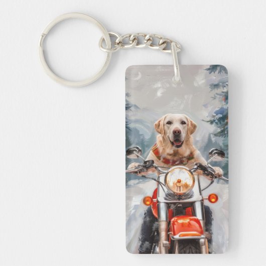 Labrador Hond Rijden Motorfiets Kerstmis Sleutelhanger (Voorkant)