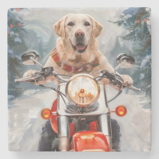 Labrador Hond Rijden Motorfiets Kerstmis Stenen Onderzetter (Voorkant)