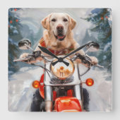 Labrador Hond Rijden Motorfiets Kerstmis Vierkante Klok (Voorkant)