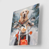 Labrador Hond Rijden Motorfiets Kerstmis Vierkante Klok (Hoek)