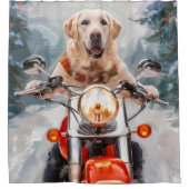 Labrador Hond Rijdt op Motorfiets Kerstmis Douchegordijn (Voorkant)