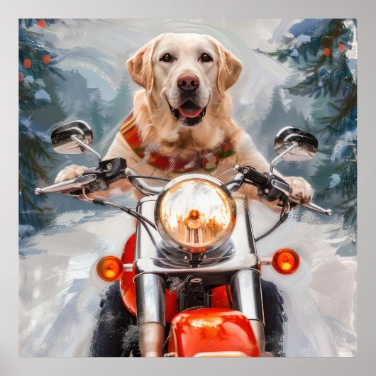 Labrador-hond rijdt op motorfiets met Kerstmis Poster (Voorkant)