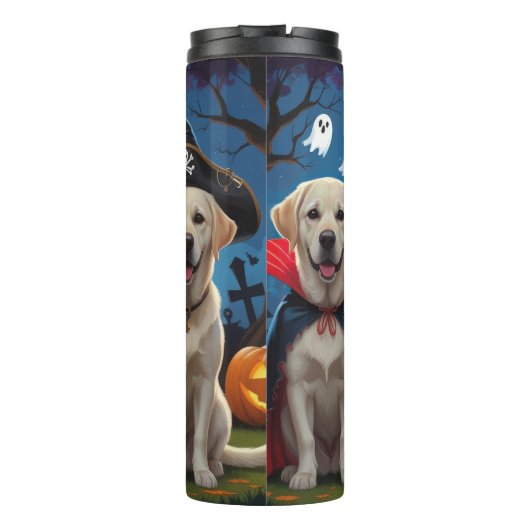 Labrador Honden Pompoen Halloween Grappig Thermosbeker (Achterkant)