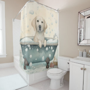 Labrador in badkuip Aquarel Honden Kunst Douchegordijn