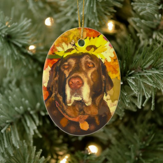 Labrador in de bloemen keramisch ornament (Boom)