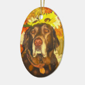 Labrador in de bloemen keramisch ornament (Links)