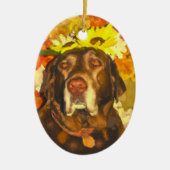 Labrador in de bloemen keramisch ornament (Voorkant)