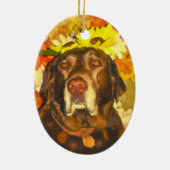 Labrador in de bloemen keramisch ornament (Achterkant)