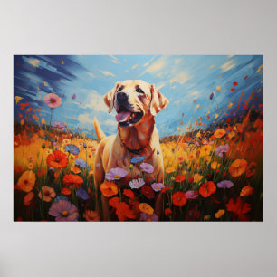 Labrador in de bloemen poster