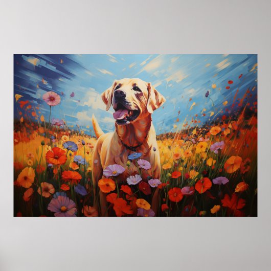 Labrador in de bloemen poster (Voorkant)