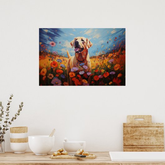 Labrador in de bloemen poster (Keuken)