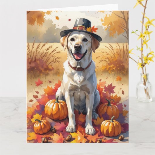 Labrador in de herfst verlaat de Thanksgiving Kaart (Gele Bloem)