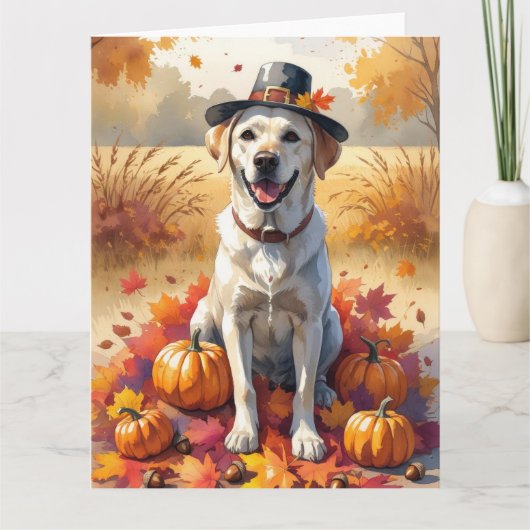 Labrador in de herfst verlaat de Thanksgiving Kaart (Voorkant)