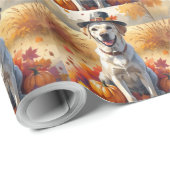 Labrador in herfstbladeren Thanksgiving kunst Cadeaupapier (Rol Hoek)
