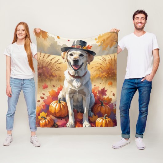 Labrador in herfstbladeren Thanksgiving kunst Fleece Deken (In situ)