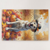 Labrador in herfstbladeren Thanksgiving Kunst Legpuzzel (Horizontaal)