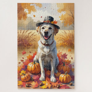 Labrador in herfstbladeren Thanksgiving Kunst Legpuzzel