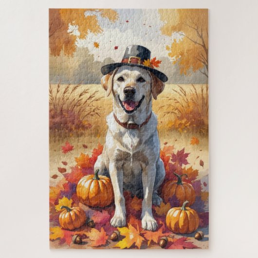 Labrador in herfstbladeren Thanksgiving Kunst Legpuzzel (Verticaal)