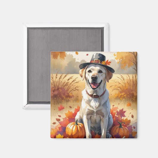 Labrador in Herfstbladeren Thanksgiving Kunst Magneet (Voorkant / Achterkant)