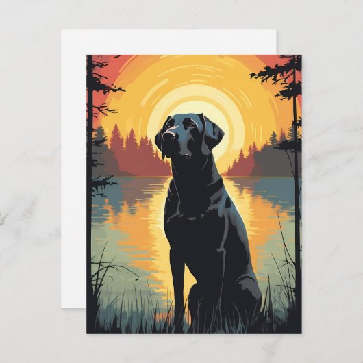 Labrador in het bos tijdens zonsondergang feestdagenkaart