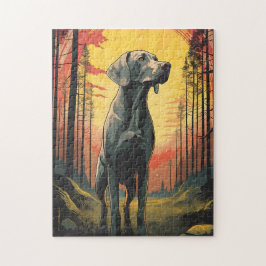Labrador in het bos tijdens zonsondergang legpuzzel