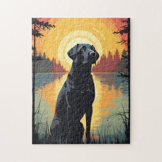 Labrador in het bos tijdens zonsondergang legpuzzel (Verticaal)