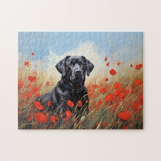 Labrador in papavers legpuzzel (Horizontaal)