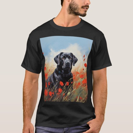 Labrador in papavers t-shirt (Voorkant)