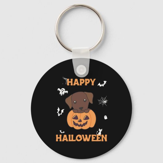 Labrador in Pumpkin Cute Dogs Happy Halloween Sleutelhanger (Voorkant)