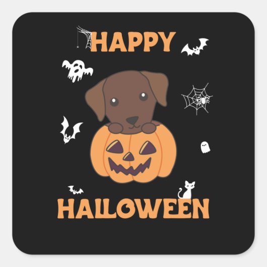 Labrador in Pumpkin Cute Dogs Happy Halloween Vierkante Sticker (Voorkant)