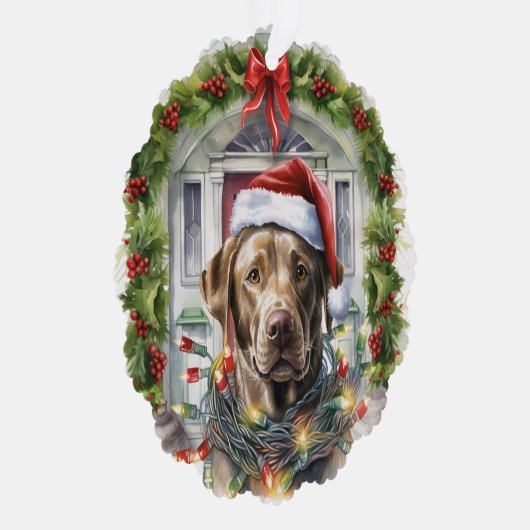 Labrador in Santa Hat Voordeur Kerstmis Ornament Kaart (Rechts)