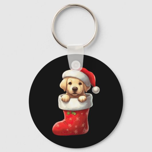 Labrador In Sock Kerstmis Kerstman Hoed Xmas Hond Sleutelhanger (Voorkant)