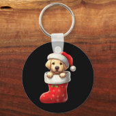 Labrador In Sock Kerstmis Kerstman Hoed Xmas Hond Sleutelhanger (Voorkant)