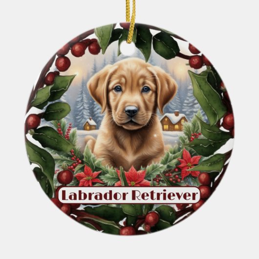 Labrador Kerst, Personaliseer Puppy Vakantie Keramisch Ornament (Voorkant)