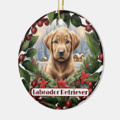 Labrador Kerst, Personaliseer Puppy Vakantie Keramisch Ornament (Links)