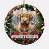 Labrador Kerst, Personaliseer Puppy Vakantie Keramisch Ornament (Achterkant)